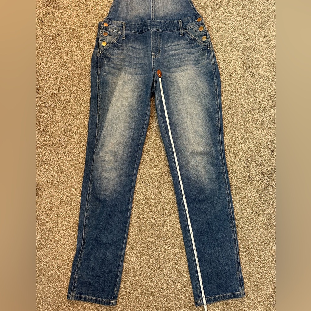 American Rag Cie Distressed Blue Wash Denim Jean Overalls Jr Size 3 Country Boho - Picture 7 of 10